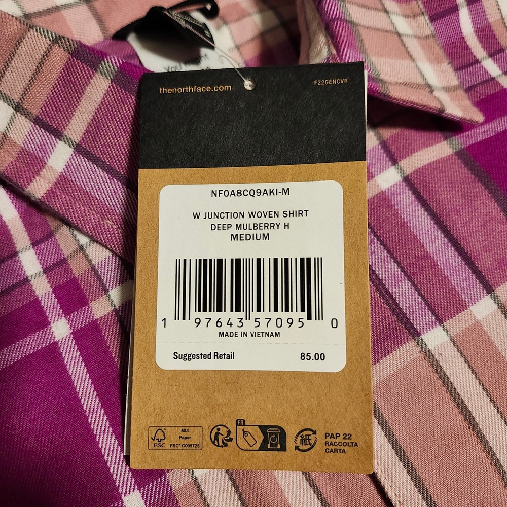 NWT The North Face Junction Woven Shirt Deep Mulberry Plaid Flannel Women's Med - Picture 5 of 5